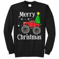 Monster Truck Merry Christmas Tree Snowflakes Tall Sweatshirt