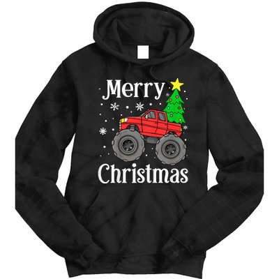 Monster Truck Merry Christmas Tree Snowflakes Tie Dye Hoodie