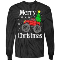 Monster Truck Merry Christmas Tree Snowflakes Tie-Dye Long Sleeve Shirt