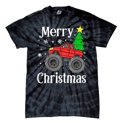 Monster Truck Merry Christmas Tree Snowflakes Tie-Dye T-Shirt