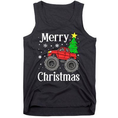 Monster Truck Merry Christmas Tree Snowflakes Tank Top