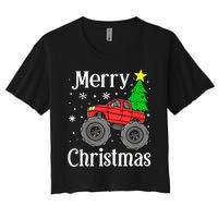 Monster Truck Merry Christmas Tree Snowflakes Women's Crop Top Tee