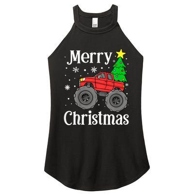 Monster Truck Merry Christmas Tree Snowflakes Women's Perfect Tri Rocker Tank