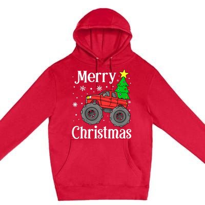 Monster Truck Merry Christmas Tree Snowflakes Premium Pullover Hoodie