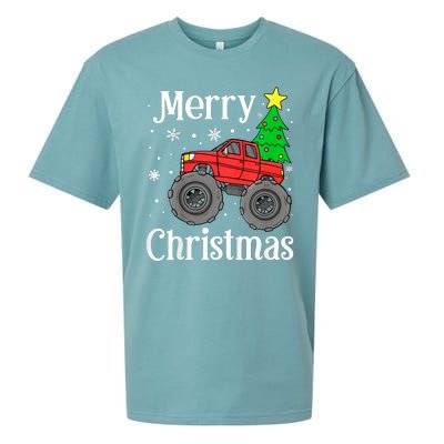 Monster Truck Merry Christmas Tree Snowflakes Sueded Cloud Jersey T-Shirt