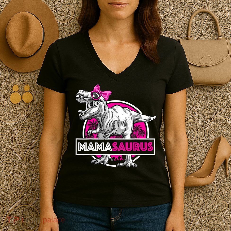 Mamasaurus TRex Matching Funny Mother Saurus Dinosaur Women's V-Neck T-Shirt