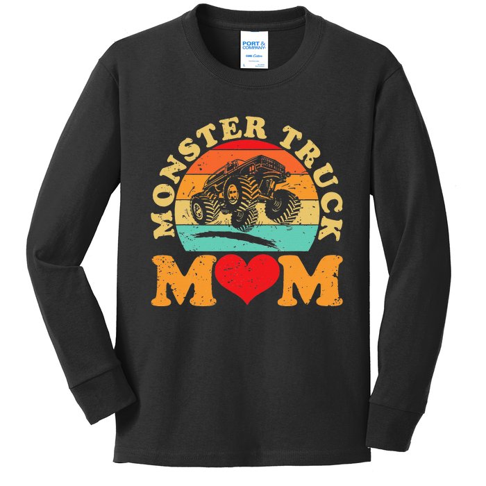 Monster Truck Mom Retro Vintage Monster Truck Mother's Day Kids Long Sleeve Shirt