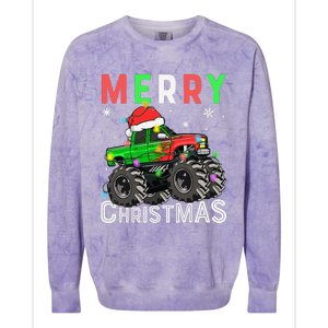 Monster Truck Merry Christmas Santa Hat Colorblast Crewneck Sweatshirt