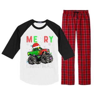 Monster Truck Merry Christmas Santa Hat Raglan Sleeve Pajama Set