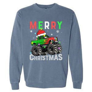 Monster Truck Merry Christmas Santa Hat Garment-Dyed Sweatshirt