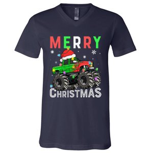 Monster Truck Merry Christmas Santa Hat V-Neck T-Shirt