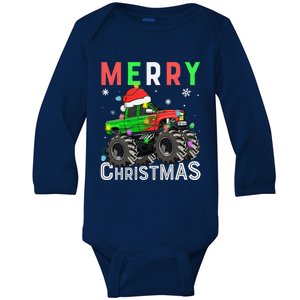 Monster Truck Merry Christmas Santa Hat Baby Long Sleeve Bodysuit