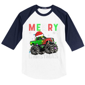 Monster Truck Merry Christmas Santa Hat Baseball Sleeve Shirt