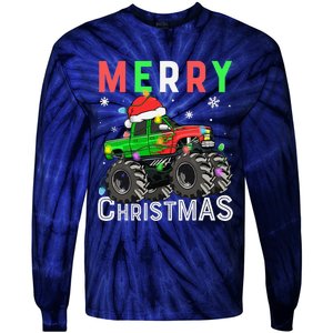 Monster Truck Merry Christmas Santa Hat Tie-Dye Long Sleeve Shirt