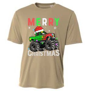 Monster Truck Merry Christmas Santa Hat Cooling Performance Crew T-Shirt