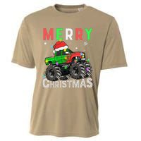 Monster Truck Merry Christmas Santa Hat Cooling Performance Crew T-Shirt