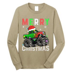 Monster Truck Merry Christmas Santa Hat Long Sleeve Shirt