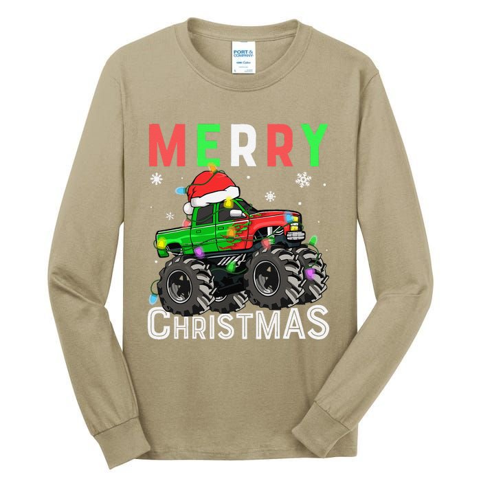 Monster Truck Merry Christmas Santa Hat Tall Long Sleeve T-Shirt