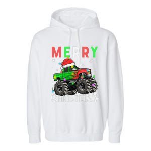 Monster Truck Merry Christmas Santa Hat Garment-Dyed Fleece Hoodie