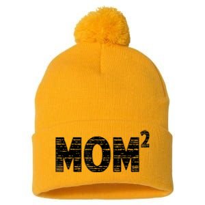 Mom2 Two Mothers Day Best Mom Mother Of 2 Pom Pom 12in Knit Beanie