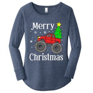 Monster Truck Merry Christmas Tree Snowflakes Women's Perfect Tri Tunic Long Sleeve Shirt