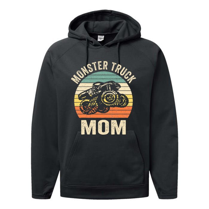 Monster Truck Mom Retro Vintage Monster Truck Performance Fleece Hoodie