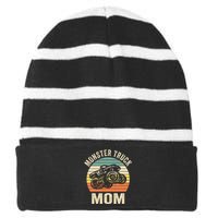 Monster Truck Mom Retro Vintage Monster Truck Striped Beanie with Solid Band