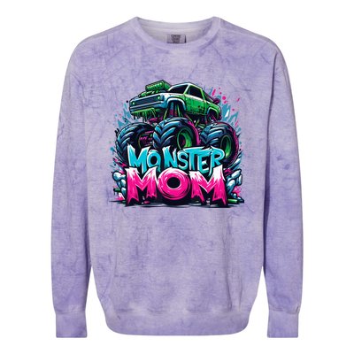 Monster Truck Mom Of The Birthday Boy Matching Family Colorblast Crewneck Sweatshirt