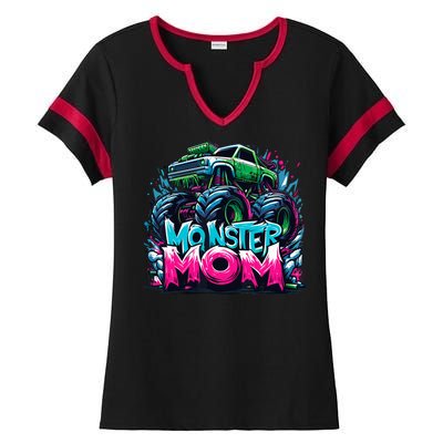 Monster Truck Mom Of The Birthday Boy Matching Family Ladies Halftime Notch Neck Tee