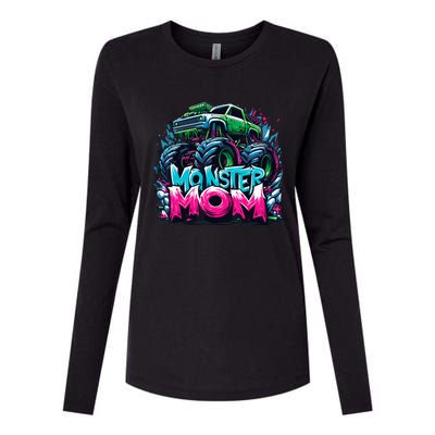 Monster Truck Mom Of The Birthday Boy Matching Family Womens Cotton Relaxed Long Sleeve T-Shirt