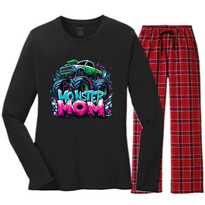 Monster Truck Mom Of The Birthday Boy Matching Family Women's Long Sleeve Flannel Pajama Set 