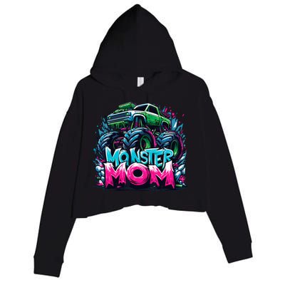 Monster Truck Mom Of The Birthday Boy Matching Family Crop Fleece Hoodie