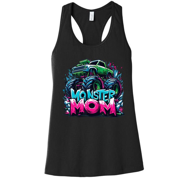 Monster Truck Mom Of The Birthday Boy Matching Family Women's Racerback Tank