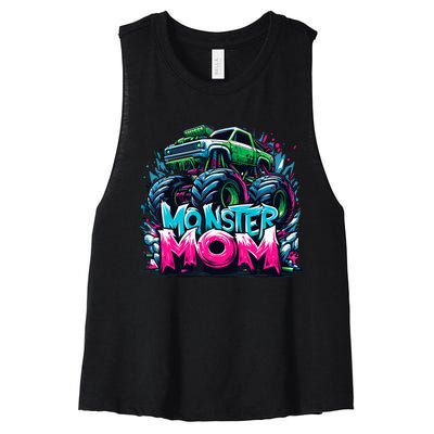 Monster Truck Mom Of The Birthday Boy Matching Family Women's Racerback Cropped Tank