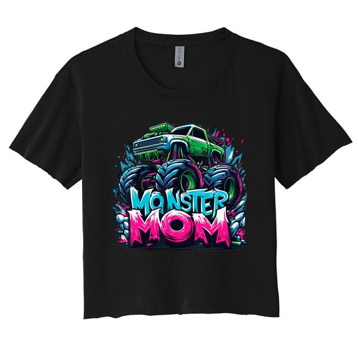 Monster Truck Mom Of The Birthday Boy Matching Family Women's Crop Top Tee