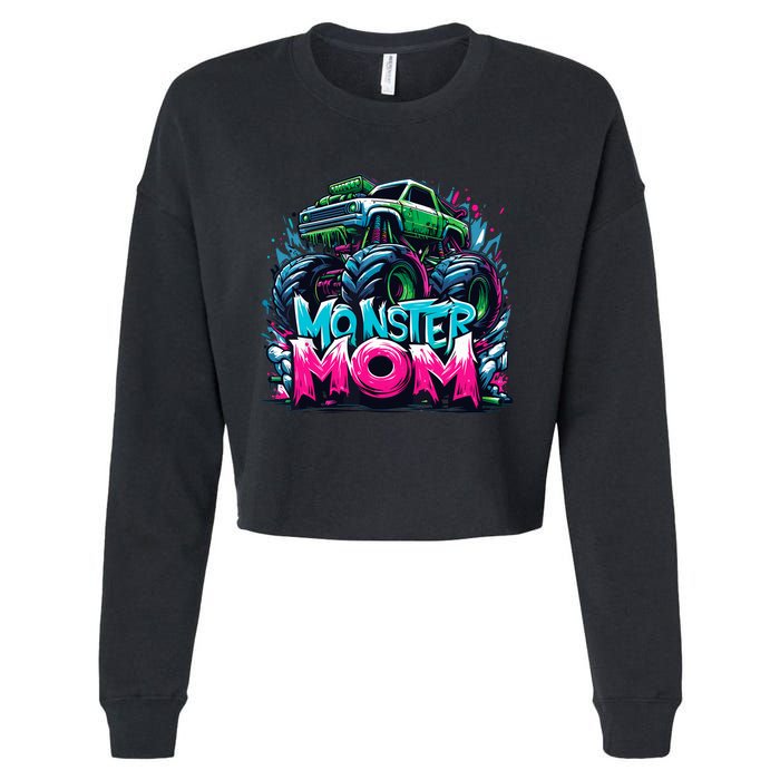 Monster Truck Mom Of The Birthday Boy Matching Family Cropped Pullover Crew