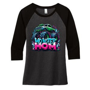 Monster Truck Mom Of The Birthday Boy Matching Family Women's Tri-Blend 3/4-Sleeve Raglan Shirt