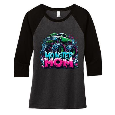 Monster Truck Mom Of The Birthday Boy Matching Family Women's Tri-Blend 3/4-Sleeve Raglan Shirt