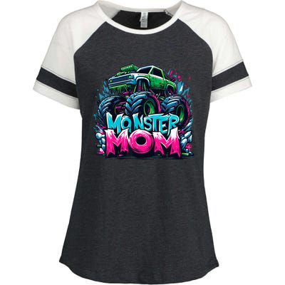 Monster Truck Mom Of The Birthday Boy Matching Family Enza Ladies Jersey Colorblock Tee