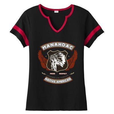 Manahoac Tribe Native American Indian Pride Respect Retro Cute Gift Ladies Halftime Notch Neck Tee