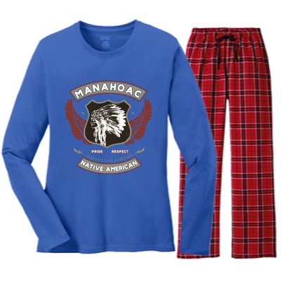 Manahoac Tribe Native American Indian Pride Respect Retro Cute Gift Women's Long Sleeve Flannel Pajama Set 