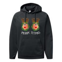 Merry Titmas Naughty Christmas Sweater Reindeer Boobs Ugly Performance Fleece Hoodie