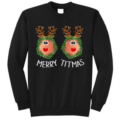 Merry Titmas Naughty Christmas Sweater Reindeer Boobs Ugly Tall Sweatshirt