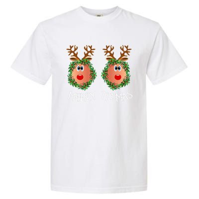 Merry Titmas Naughty Christmas Sweater Reindeer Boobs Ugly Garment-Dyed Heavyweight T-Shirt