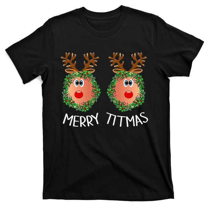 Merry Titmas Naughty Christmas Sweater Reindeer Boobs Ugly T-Shirt