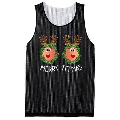 Merry Titmas Naughty Christmas Sweater Reindeer Boobs Ugly Mesh Reversible Basketball Jersey Tank