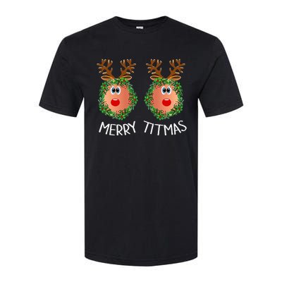 Merry Titmas Naughty Christmas Sweater Reindeer Boobs Ugly Softstyle CVC T-Shirt