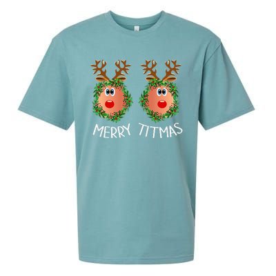 Merry Titmas Naughty Christmas Sweater Reindeer Boobs Ugly Sueded Cloud Jersey T-Shirt