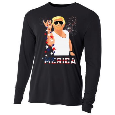 Merica Trump Outfits Glassesfireworkn Don Drunk Cooling Performance Long Sleeve Crew