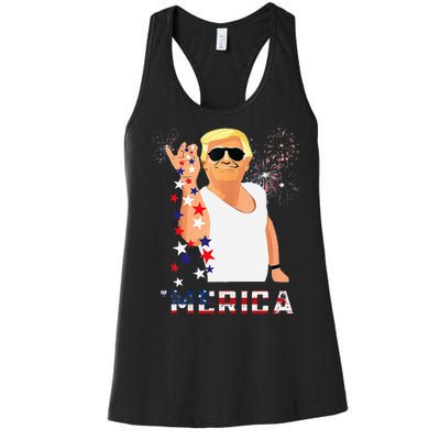 Merica Trump Outfits Glassesfireworkn Don Drunk Women's Racerback Tank